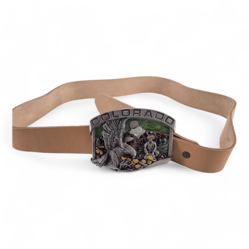 SISKIYOU BUCKLE CO COLORADO BELT BUCKLE 1984 H-23 WILLIAMS OREGON & LEATHER BELT - Picture 2 of 16